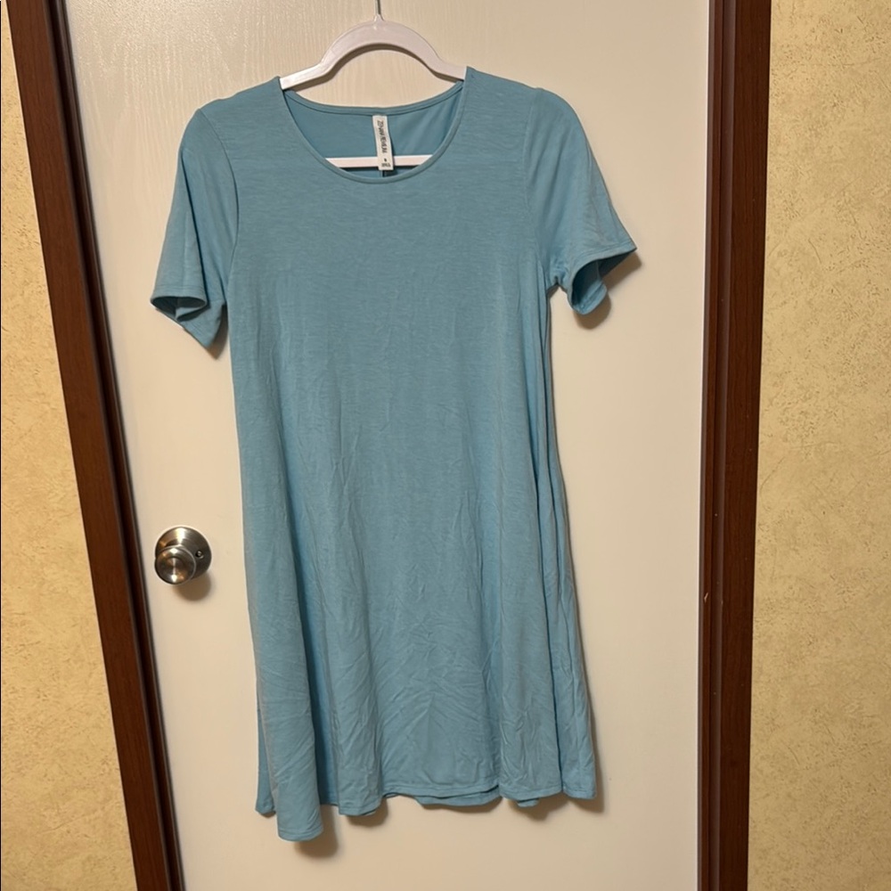 Zenana Premium Casual Blue T-Shirt Dress Size S